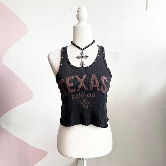Black Texas Studded Tank Top Western Edgy Retro Grunge Small - Picture 1 of 5